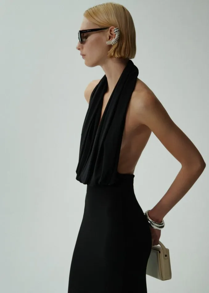 Shop Magda Butrym Dresses Plunge Halter Jersey Gown In Black Shop Magda Butrym Dresses Plunge Halter Jersey Gown In Black