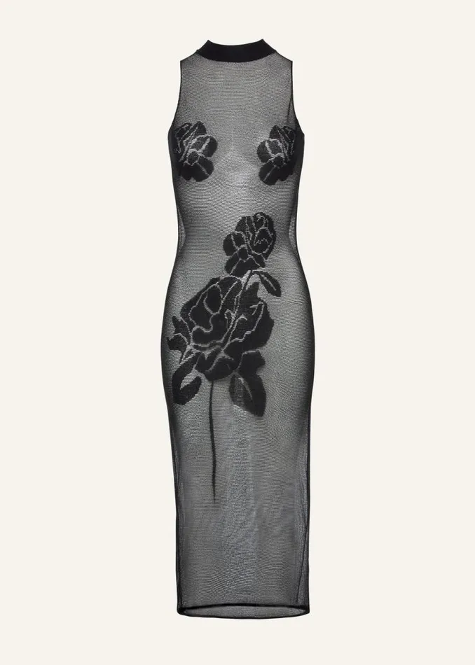 Shop Magda Butrym Dresses Rose Knit High Neck Midi Dress In Black