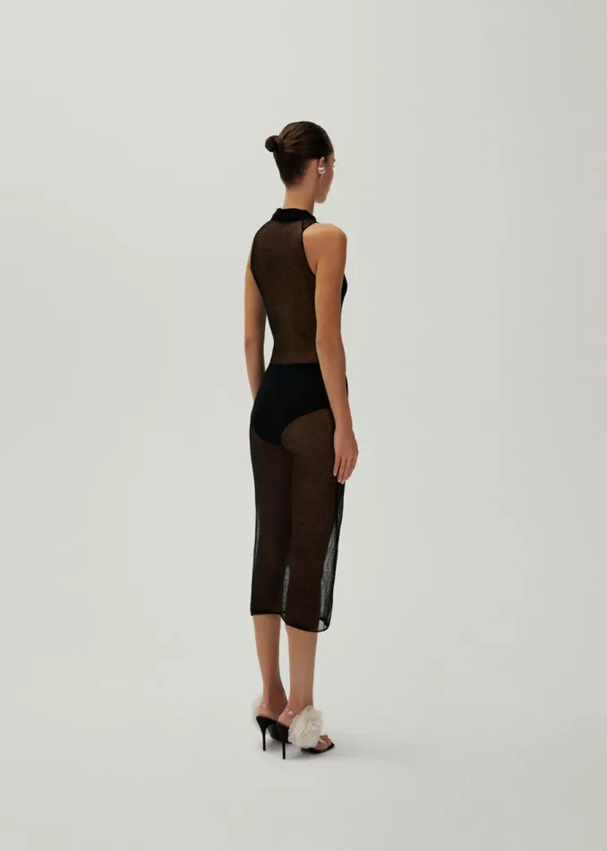 Shop Magda Butrym Dresses Rose Knit High Neck Midi Dress In Black Shop Magda Butrym Dresses Rose Knit High Neck Midi Dress In Black