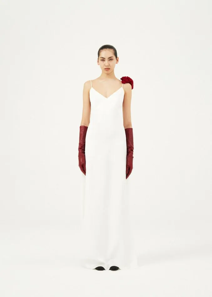 Shop Magda Butrym Dresses Rosette Embellished Slip Gown In Cream Shop Magda Butrym Dresses Rosette Embellished Slip Gown In Cream