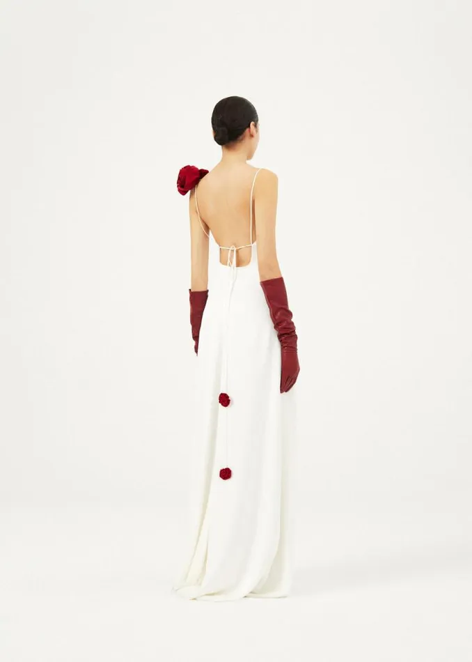 Shop Magda Butrym Dresses Rosette Embellished Slip Gown In Cream Shop Magda Butrym Dresses Rosette Embellished Slip Gown In Cream