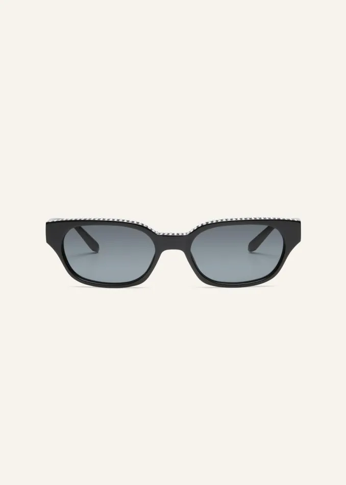 Shop Magda Butrym Eyewear Slim Rectangular Sunglasses In Black Crystals