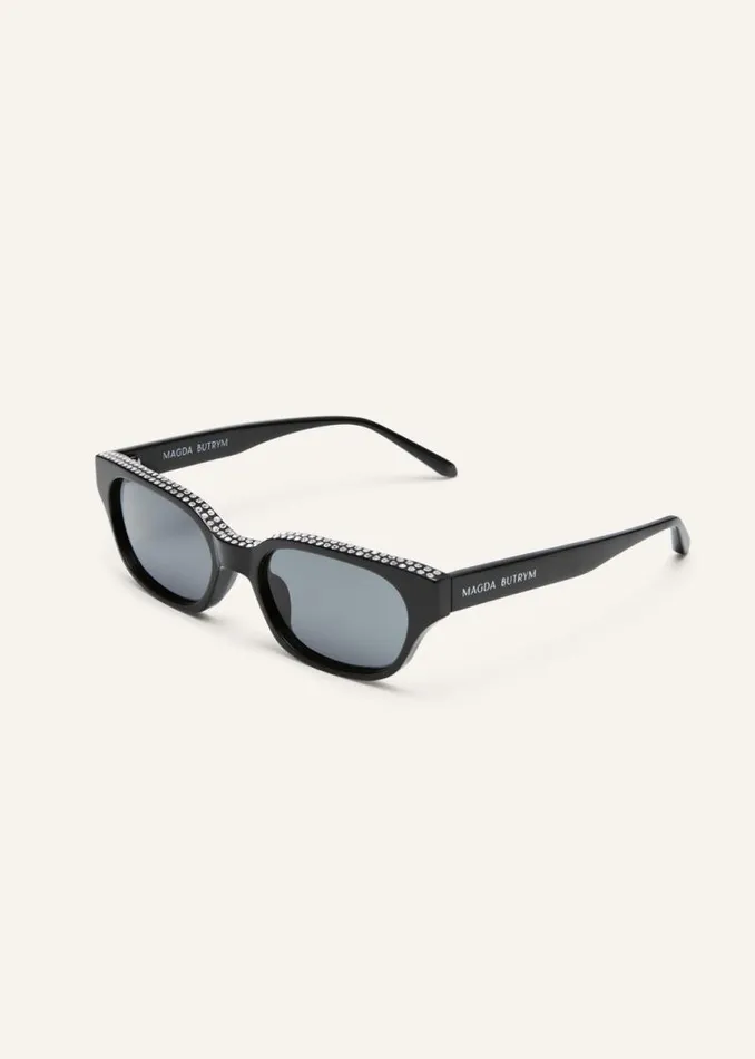 Shop Magda Butrym Eyewear Slim Rectangular Sunglasses In Black Crystals Shop Magda Butrym Eyewear Slim Rectangular Sunglasses In Black Crystals
