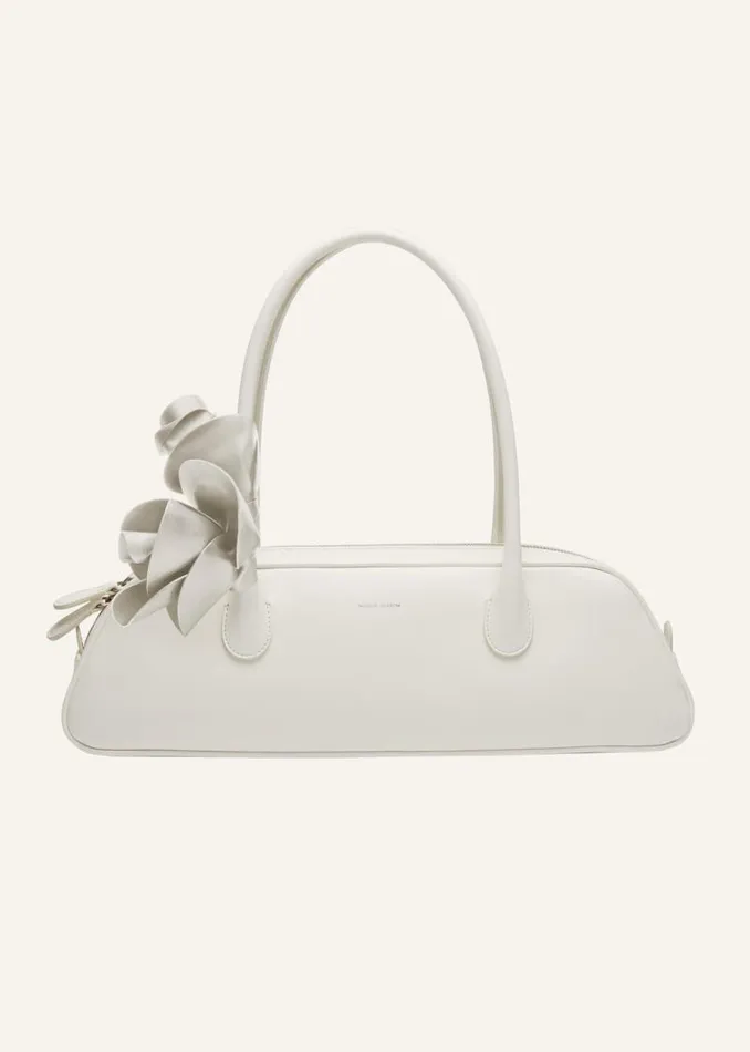 Shop Magda Butrym Handbags Brigitte Trapeze Bag In Cream Leather And Silver