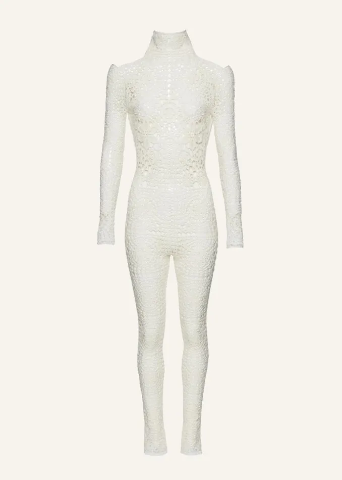 Shop Magda Butrym Handmade Koniakow Lace Jumpsuit In Cream