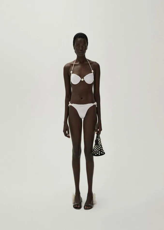 Shop Magda Butrym Handmade Pearl Crochet String Bottoms In White Shop Magda Butrym Handmade Pearl Crochet String Bottoms In White