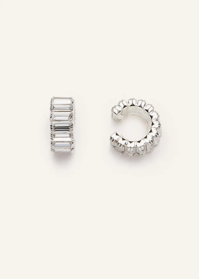 Shop Magda Butrym Jewelry Baguette Cut Crystal Earrings In Silver