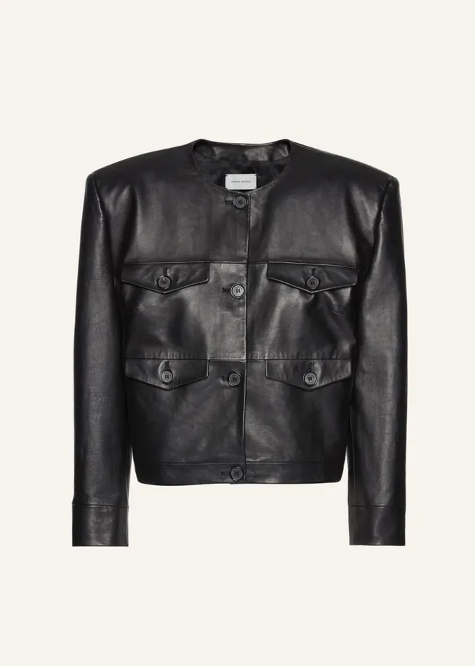 Shop Magda Butrym Leather And Shearling Buttoned Leather Jacket In Black