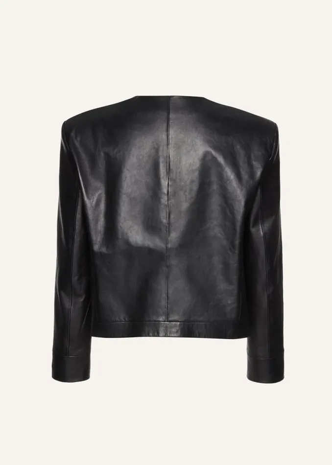 Shop Magda Butrym Leather And Shearling Buttoned Leather Jacket In Black Shop Magda Butrym Leather And Shearling Buttoned Leather Jacket In Black