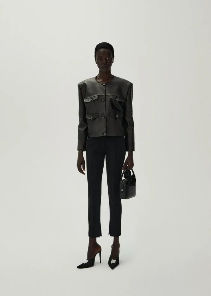 Shop Magda Butrym Leather And Shearling Buttoned Leather Jacket In Black Shop Magda Butrym Leather And Shearling Buttoned Leather Jacket In Black