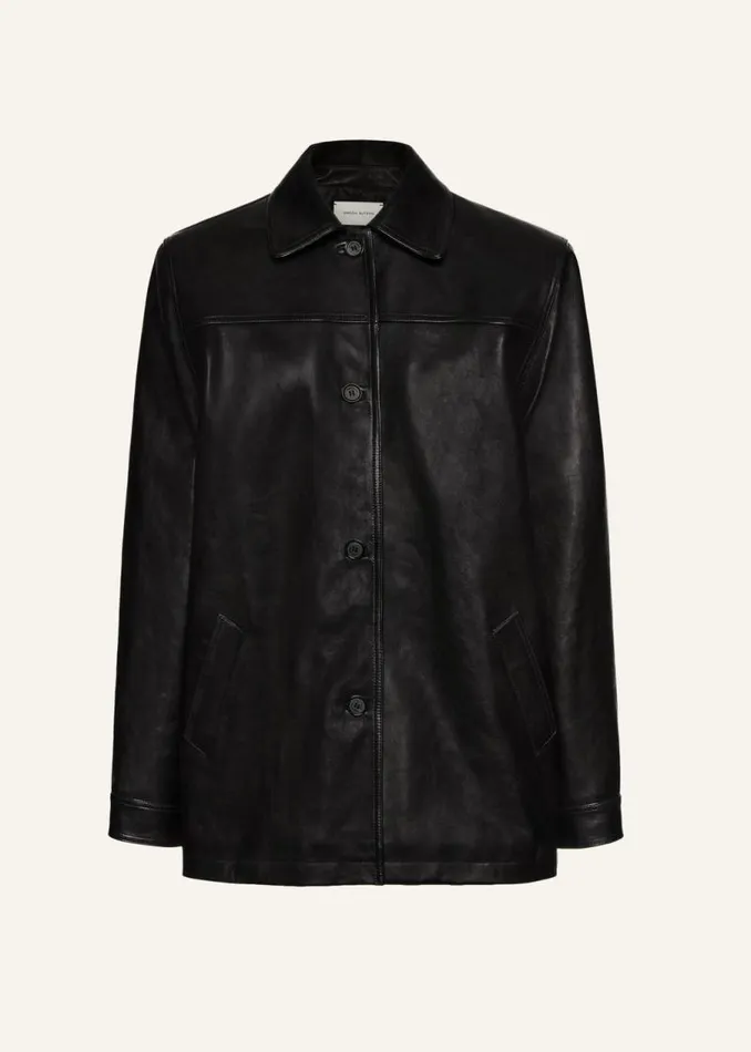 Shop Magda Butrym Leather And Shearling Oversized Leather Button Up Jacket In Black Shop Magda Butrym Leather And Shearling Oversized Leather Button Up Jacket In Black
