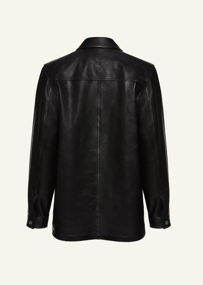 Shop Magda Butrym Leather And Shearling Oversized Leather Button Up Jacket In Black Shop Magda Butrym Leather And Shearling Oversized Leather Button Up Jacket In Black