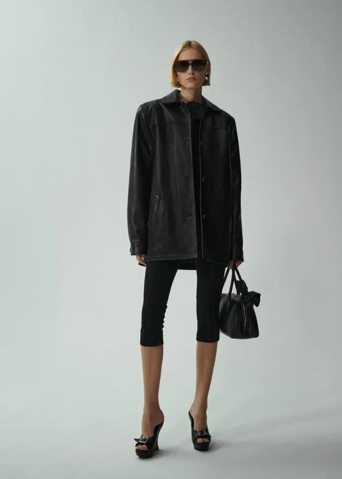 Shop Magda Butrym Leather And Shearling Oversized Leather Button Up Jacket In Black Shop Magda Butrym Leather And Shearling Oversized Leather Button Up Jacket In Black