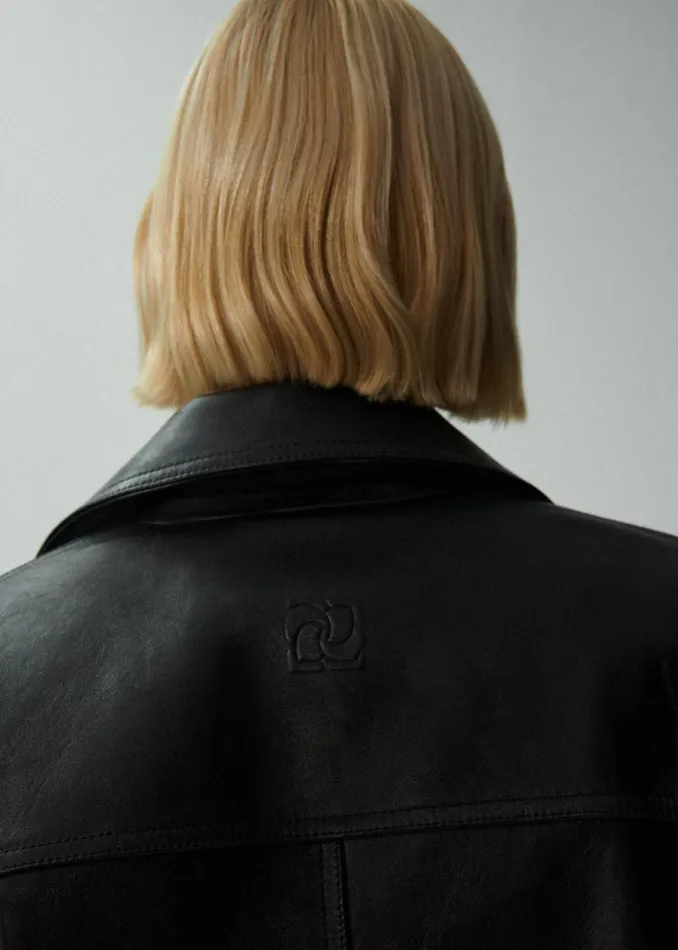 Shop Magda Butrym Leather And Shearling Oversized Leather Button Up Jacket In Black Shop Magda Butrym Leather And Shearling Oversized Leather Button Up Jacket In Black