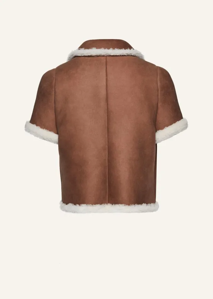 Shop Magda Butrym Leather And Shearling Short Sleeve Shearling Jacket In Beige Shop Magda Butrym Leather And Shearling Short Sleeve Shearling Jacket In Beige