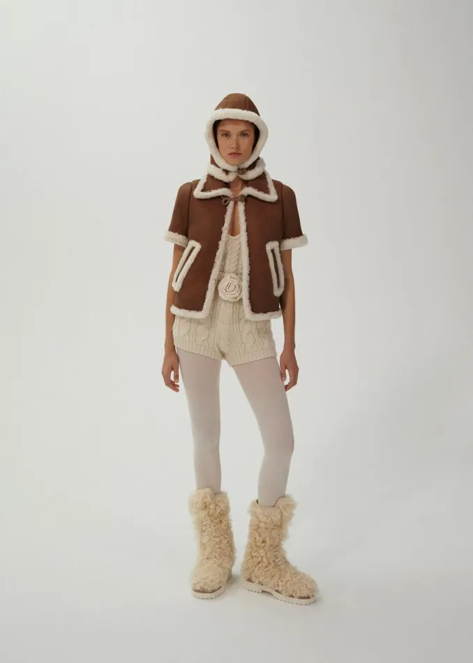 Shop Magda Butrym Leather And Shearling Short Sleeve Shearling Jacket In Beige Shop Magda Butrym Leather And Shearling Short Sleeve Shearling Jacket In Beige