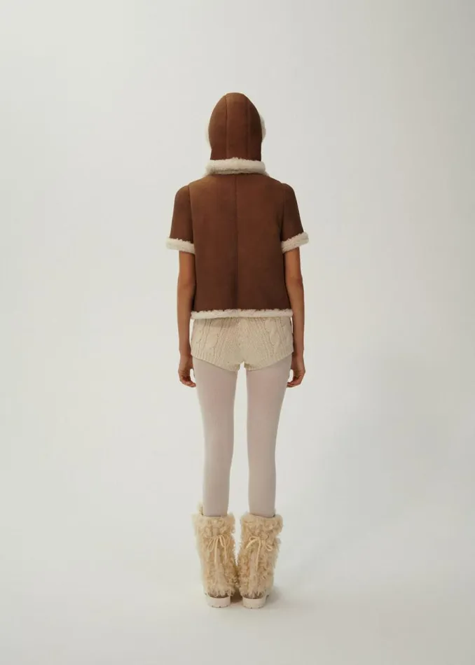 Shop Magda Butrym Leather And Shearling Short Sleeve Shearling Jacket In Beige Shop Magda Butrym Leather And Shearling Short Sleeve Shearling Jacket In Beige