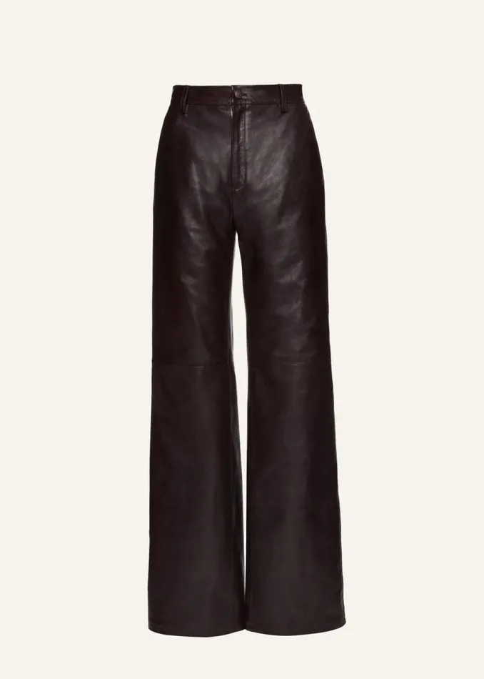 Shop Magda Butrym Leather And Shearling Wide Leg Leather Pants In Brown