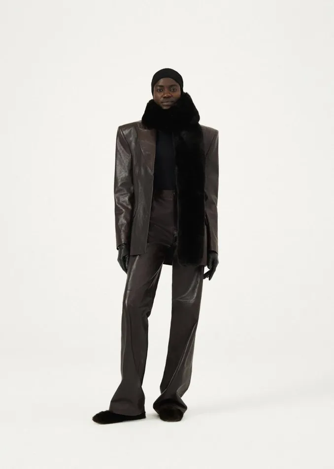Shop Magda Butrym Leather And Shearling Wide Leg Leather Pants In Brown Shop Magda Butrym Leather And Shearling Wide Leg Leather Pants In Brown