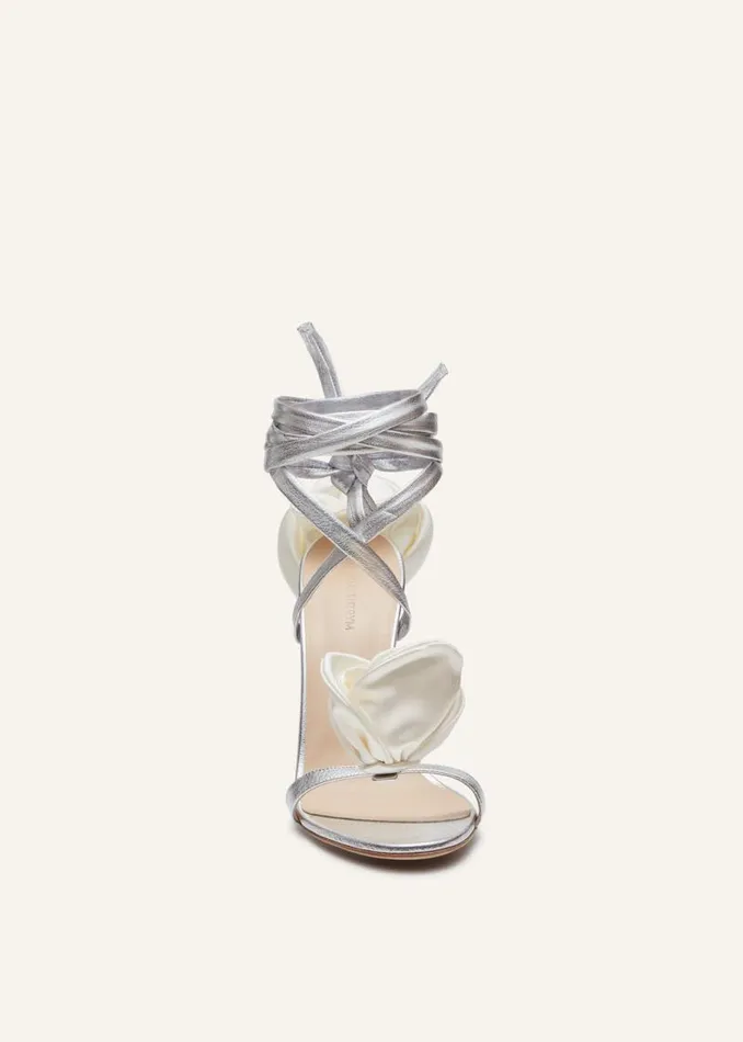 Shop Magda Butrym Shoes Double Flower Heel Sandals In Silver Shop Magda Butrym Shoes Double Flower Heel Sandals In Silver