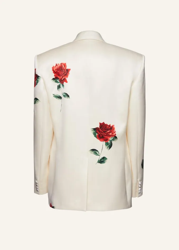Shop Magda Butrym Tailoring And Suits Rose Stamped Oversized Silk Blazer In Cream Shop Magda Butrym Tailoring And Suits Rose Stamped Oversized Silk Blazer In Cream