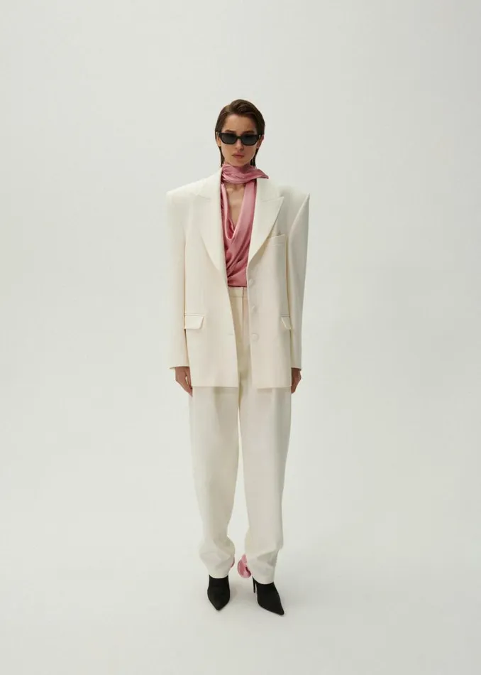 Shop Magda Butrym Tailoring And Suits Tapered Wool Trousers In Cream Shop Magda Butrym Tailoring And Suits Tapered Wool Trousers In Cream