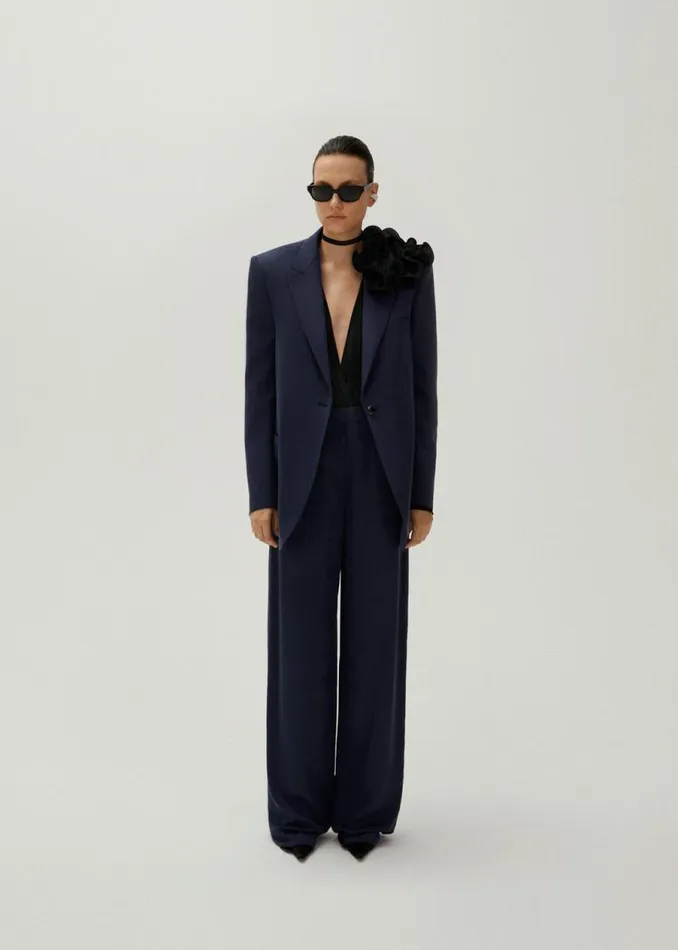 Shop Magda Butrym Tailoring And Suits Wideleg Cupro Trousers In Navy Shop Magda Butrym Tailoring And Suits Wideleg Cupro Trousers In Navy