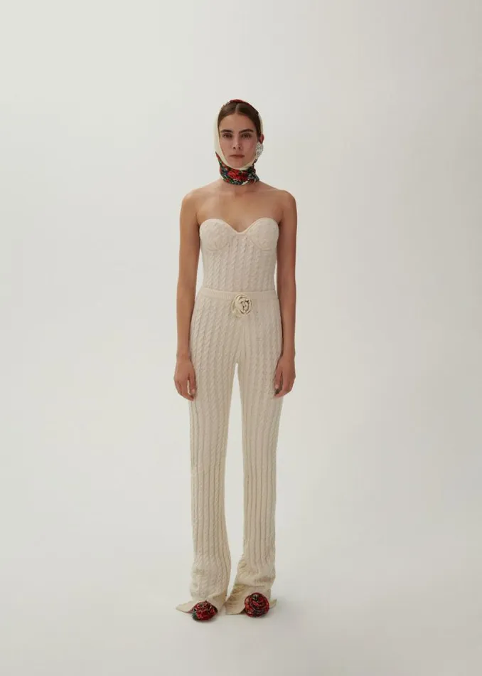 Shop Magda Butrym Tops Cable Knit Corset In Cream Shop Magda Butrym Tops Cable Knit Corset In Cream