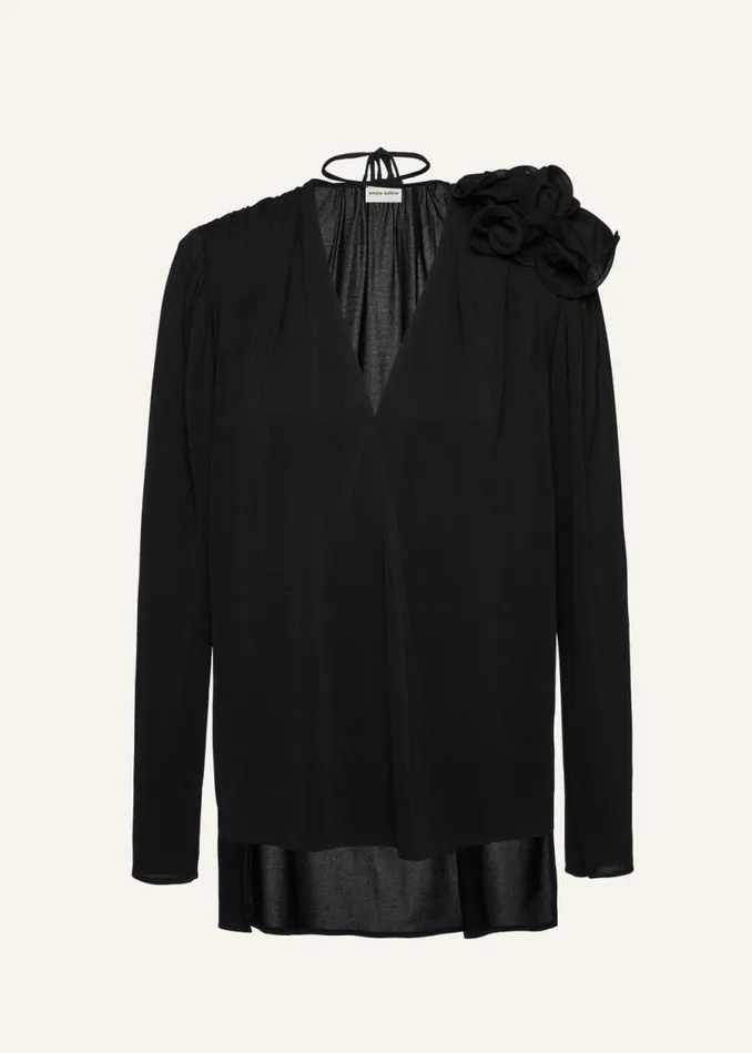 Shop Magda Butrym Tops Classic Jersey Flower Blouse In Black