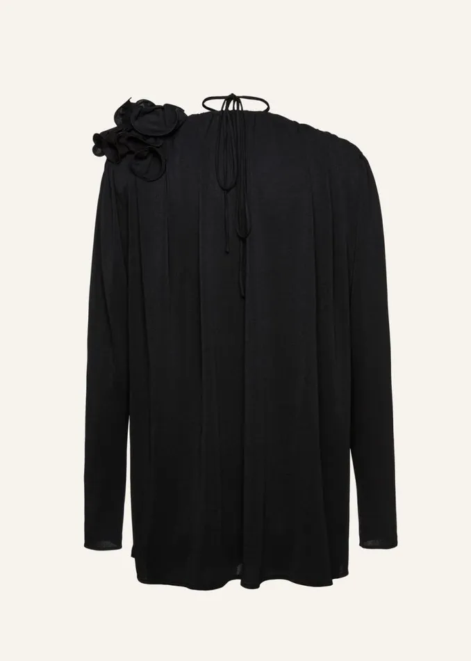 Shop Magda Butrym Tops Classic Jersey Flower Blouse In Black Shop Magda Butrym Tops Classic Jersey Flower Blouse In Black