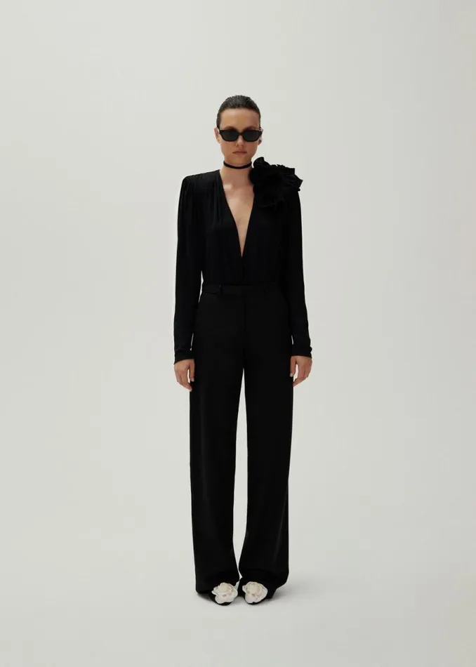 Shop Magda Butrym Tops Classic Jersey Flower Blouse In Black Shop Magda Butrym Tops Classic Jersey Flower Blouse In Black