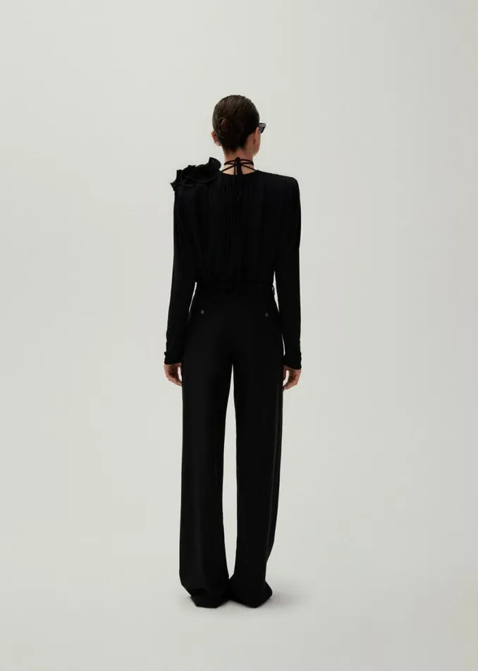 Shop Magda Butrym Tops Classic Jersey Flower Blouse In Black Shop Magda Butrym Tops Classic Jersey Flower Blouse In Black