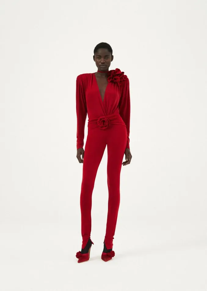 Shop Magda Butrym Tops Classic Shirred Flower Blouse In Red Shop Magda Butrym Tops Classic Shirred Flower Blouse In Red