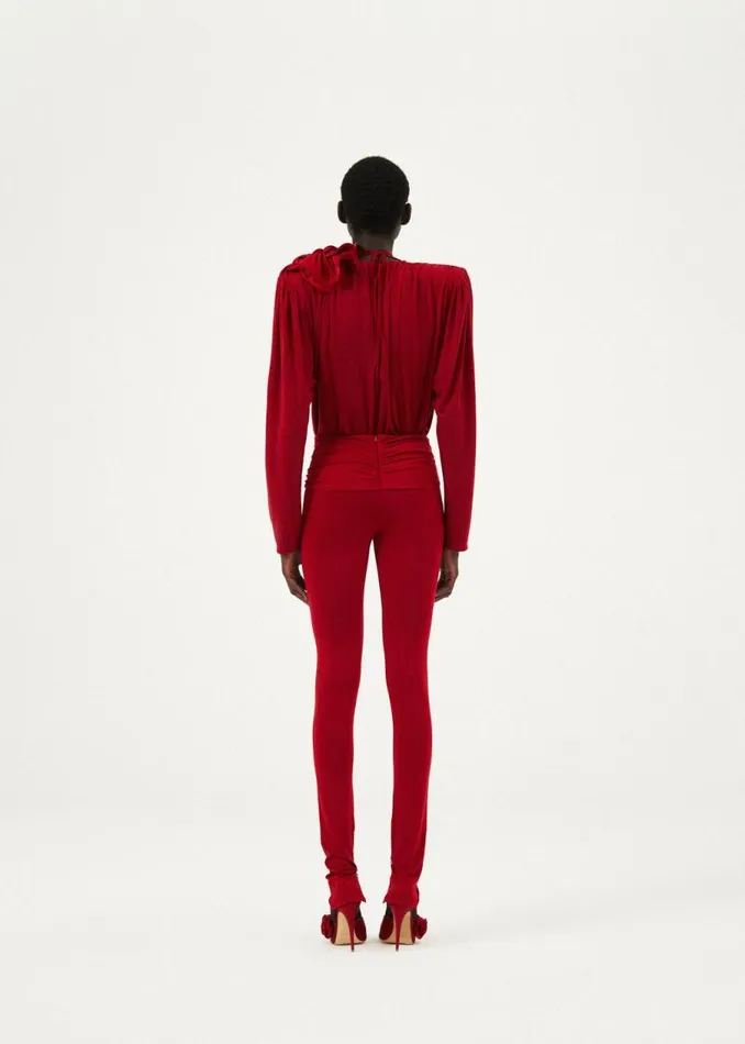 Shop Magda Butrym Tops Classic Shirred Flower Blouse In Red Shop Magda Butrym Tops Classic Shirred Flower Blouse In Red