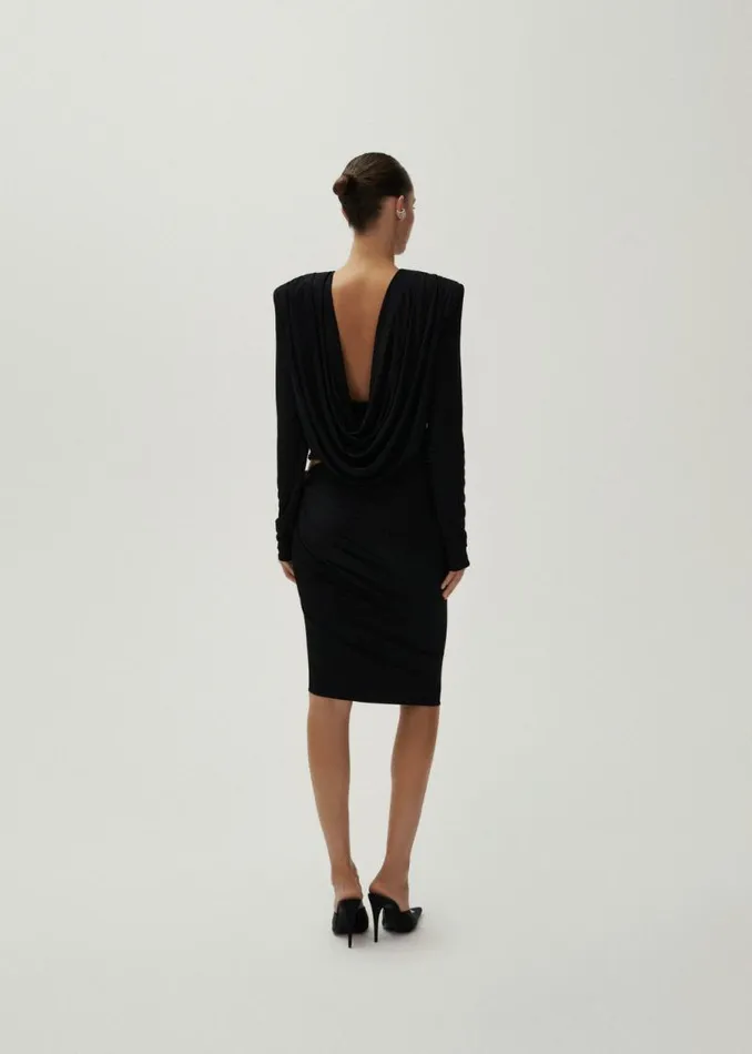 Shop Magda Butrym Tops Long Sleeve Draped Jersey Blouse In Black Shop Magda Butrym Tops Long Sleeve Draped Jersey Blouse In Black