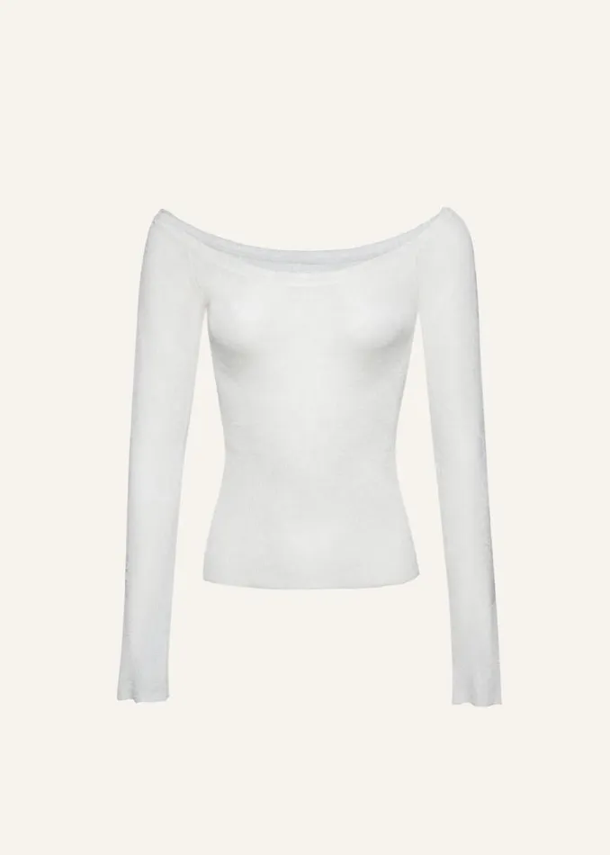 Shop Magda Butrym Tops Off Shoulder Long Sleeve Knit Top In Cream