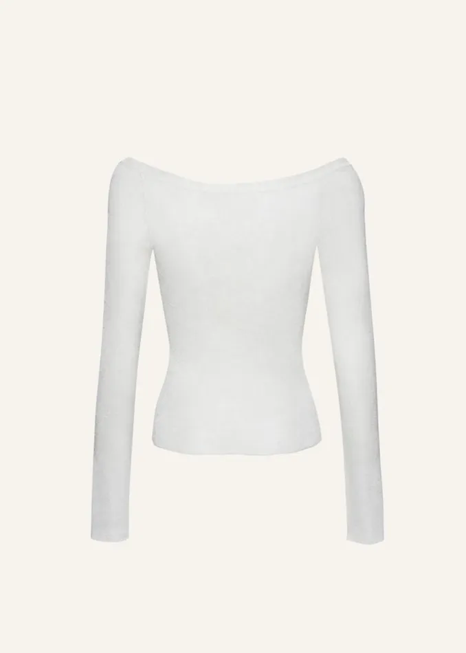 Shop Magda Butrym Tops Off Shoulder Long Sleeve Knit Top In Cream Shop Magda Butrym Tops Off Shoulder Long Sleeve Knit Top In Cream