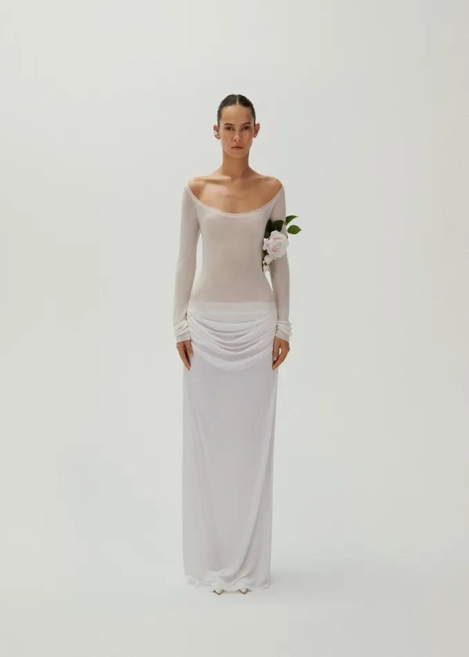 Shop Magda Butrym Tops Off Shoulder Long Sleeve Knit Top In Cream Shop Magda Butrym Tops Off Shoulder Long Sleeve Knit Top In Cream