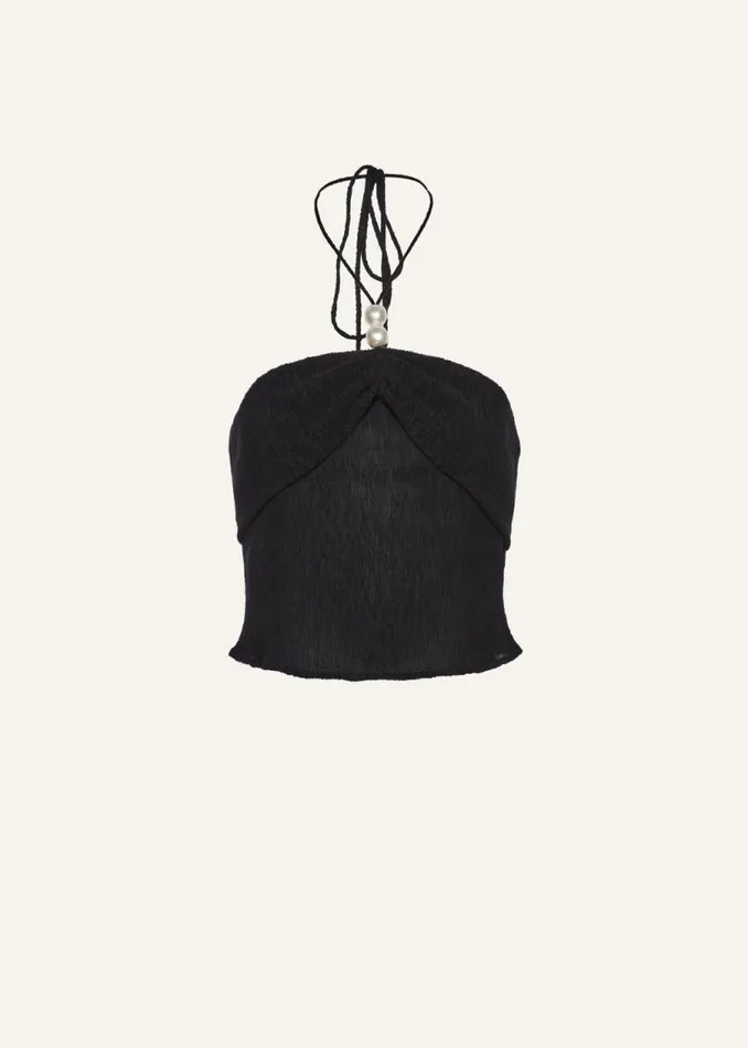 Shop Magda Butrym Tops Pearl Halterneck Tube Top In Black