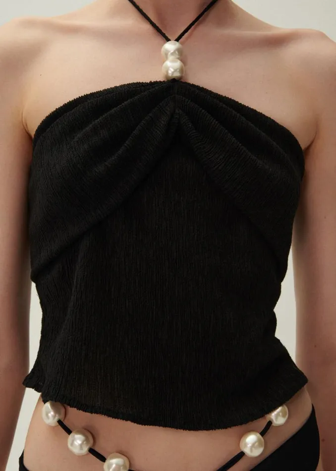 Shop Magda Butrym Tops Pearl Halterneck Tube Top In Black Shop Magda Butrym Tops Pearl Halterneck Tube Top In Black