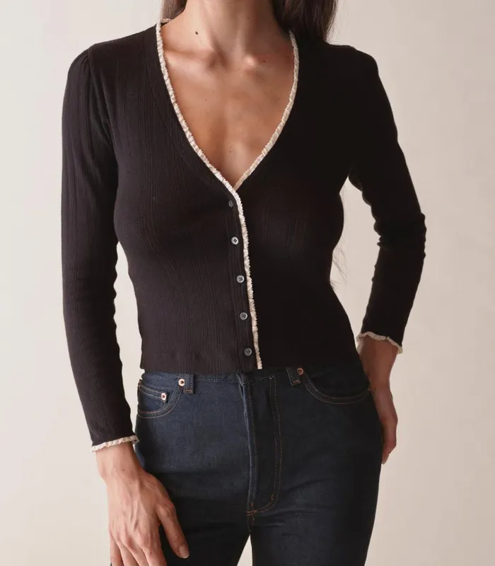 Shop PRESLEY CARDIGAN Black DEN Knitwear