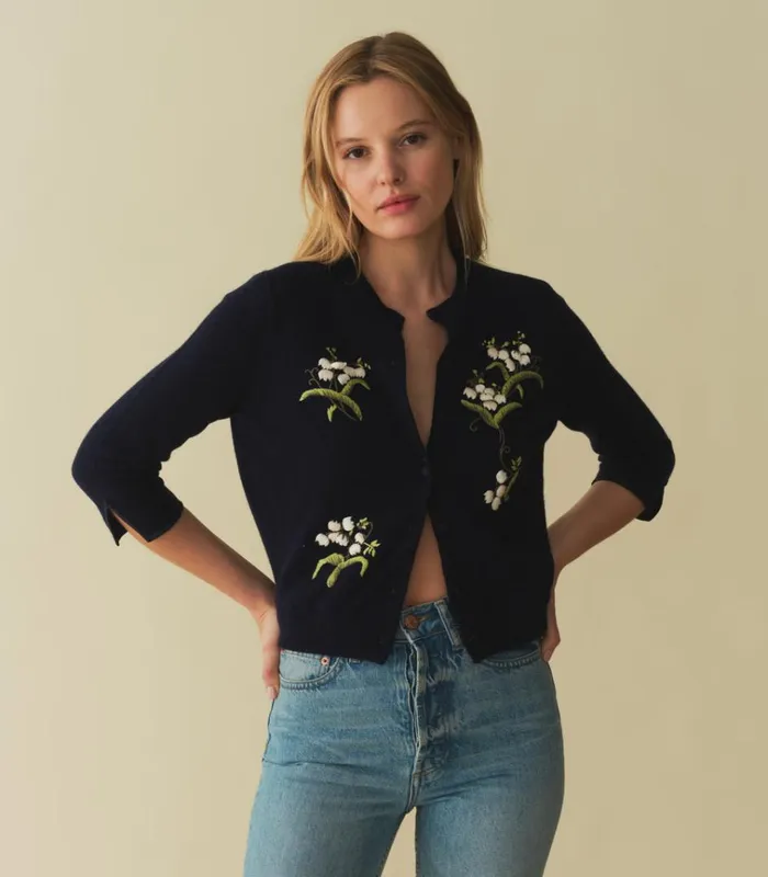 Shop TERESA CARDIGAN Navy DEN Knitwear