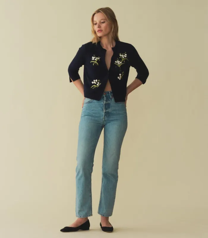 Shop TERESA CARDIGAN Navy DEN Knitwear