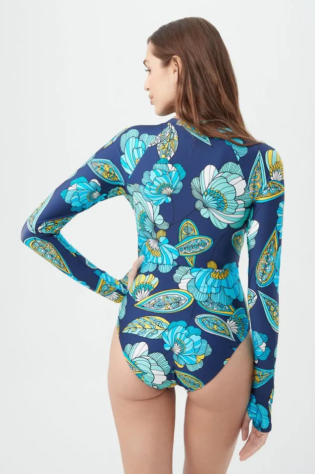 SHOP Trina Turk ONE PIECE SWIMWEAR WOMEN039S PIROUETTE LONG SLEEVE ZIP UP ONE PIECE PADDLE SUIT