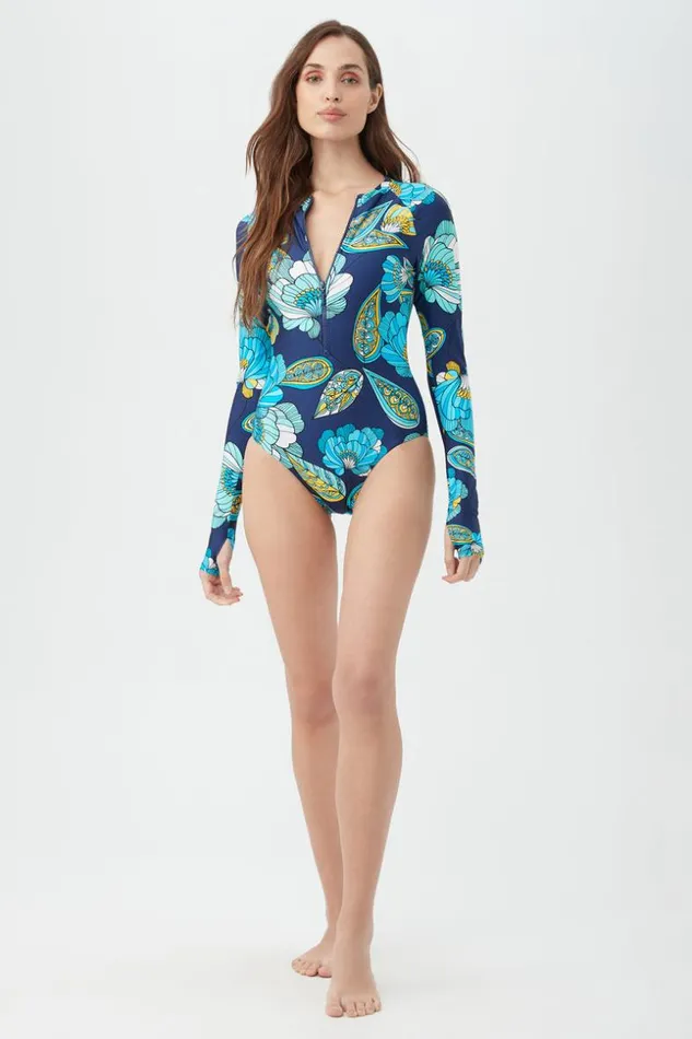 SHOP Trina Turk ONE PIECE SWIMWEAR WOMEN039S PIROUETTE LONG SLEEVE ZIP UP ONE PIECE PADDLE SUIT