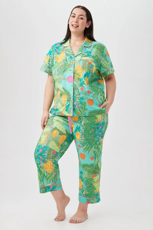 SHOP Trina Turk WOMEN039S SLEEPWEAR GOING BANANAS WOMEN039S SHORT SLEEVE CROPPED PANT POPLIN PJ SET