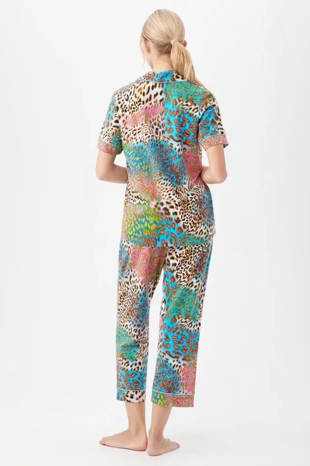 SHOP Trina Turk WOMEN039S SLEEPWEAR SPRAY LEOPARD WOMEN039S SHORT SLEEVE CROPPED PANT JERSEY PJ SET