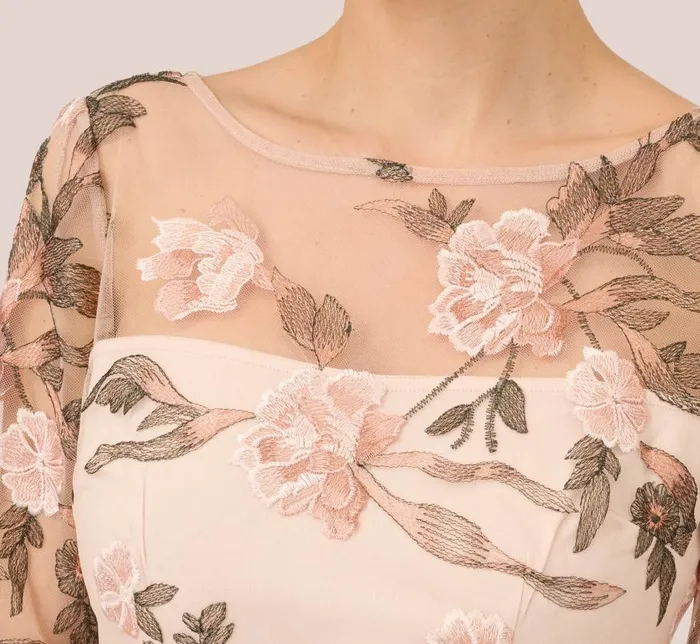 Short Dresses Womens Adrianna Papell Floral Embroidered Bell Sleeve Sheath Dress In Blush Multi
