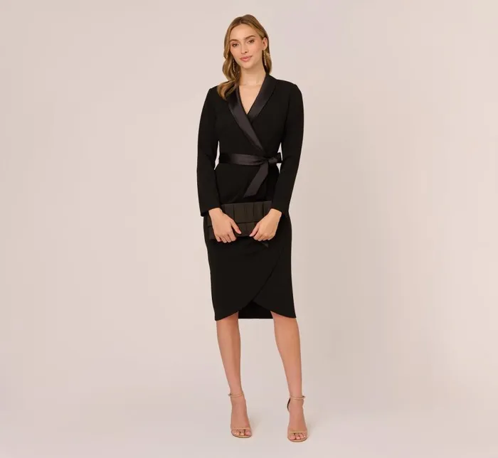 Short Dresses Womens Adrianna Papell Knit Crepe Tuxedo Sheath Dress In Black