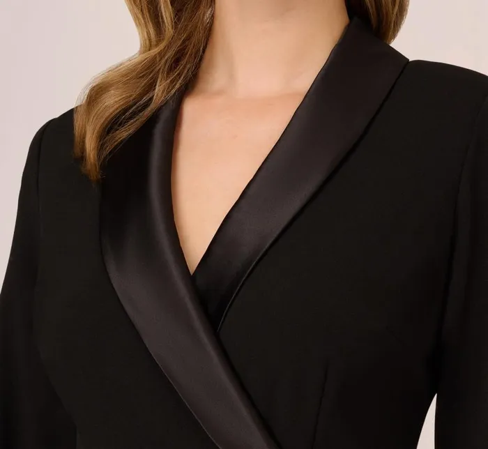 Short Dresses Womens Adrianna Papell Knit Crepe Tuxedo Sheath Dress In Black